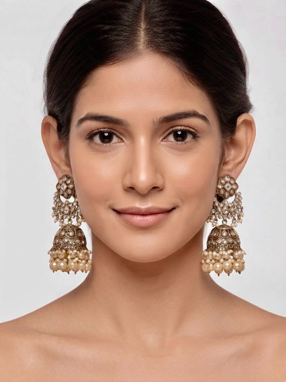 Gold-Tone Pearl Jhumka Earrings - Women Jewelry